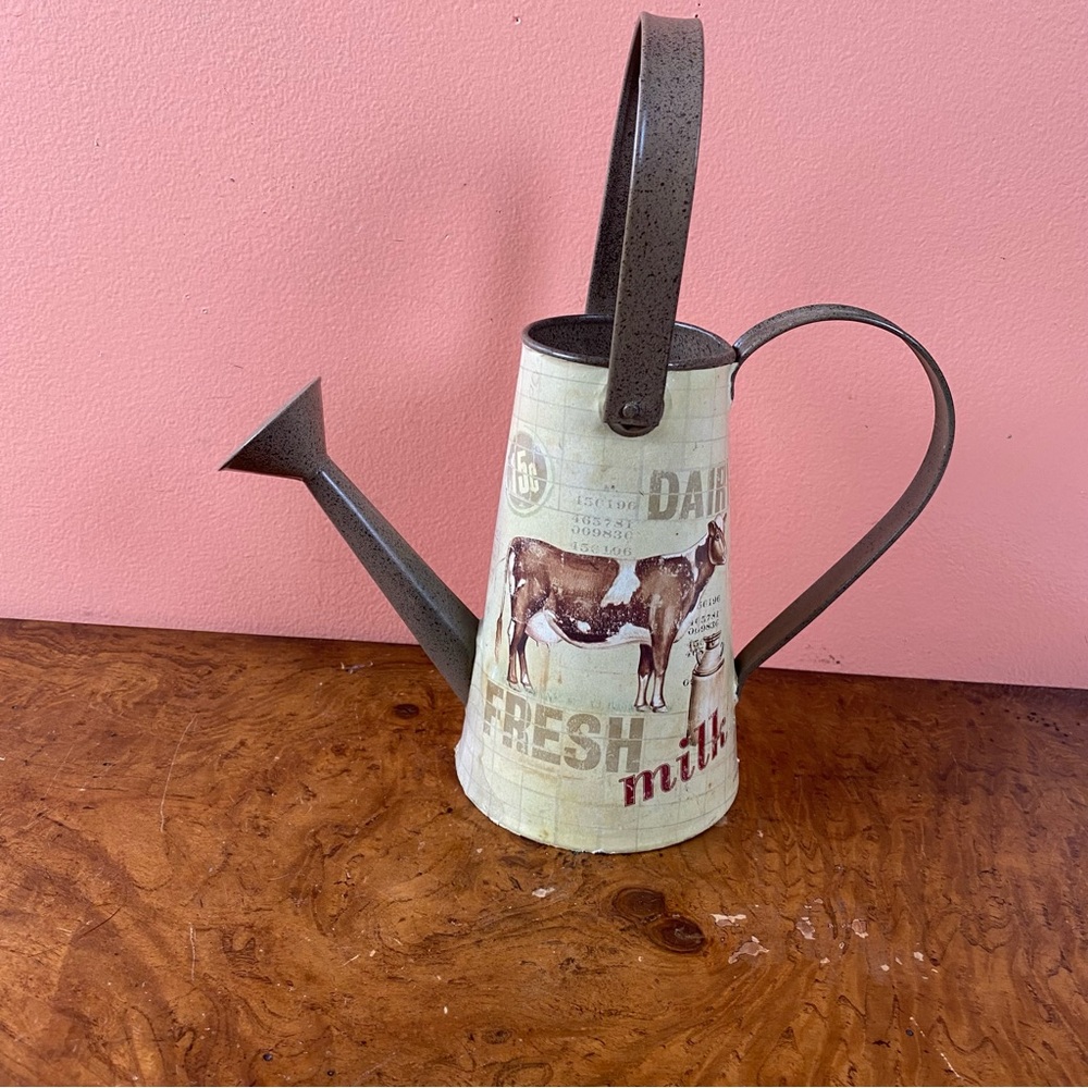 Small Metal Watering Can Dual Handles Vase Farmhouse Fresh Milk -Decor  Only